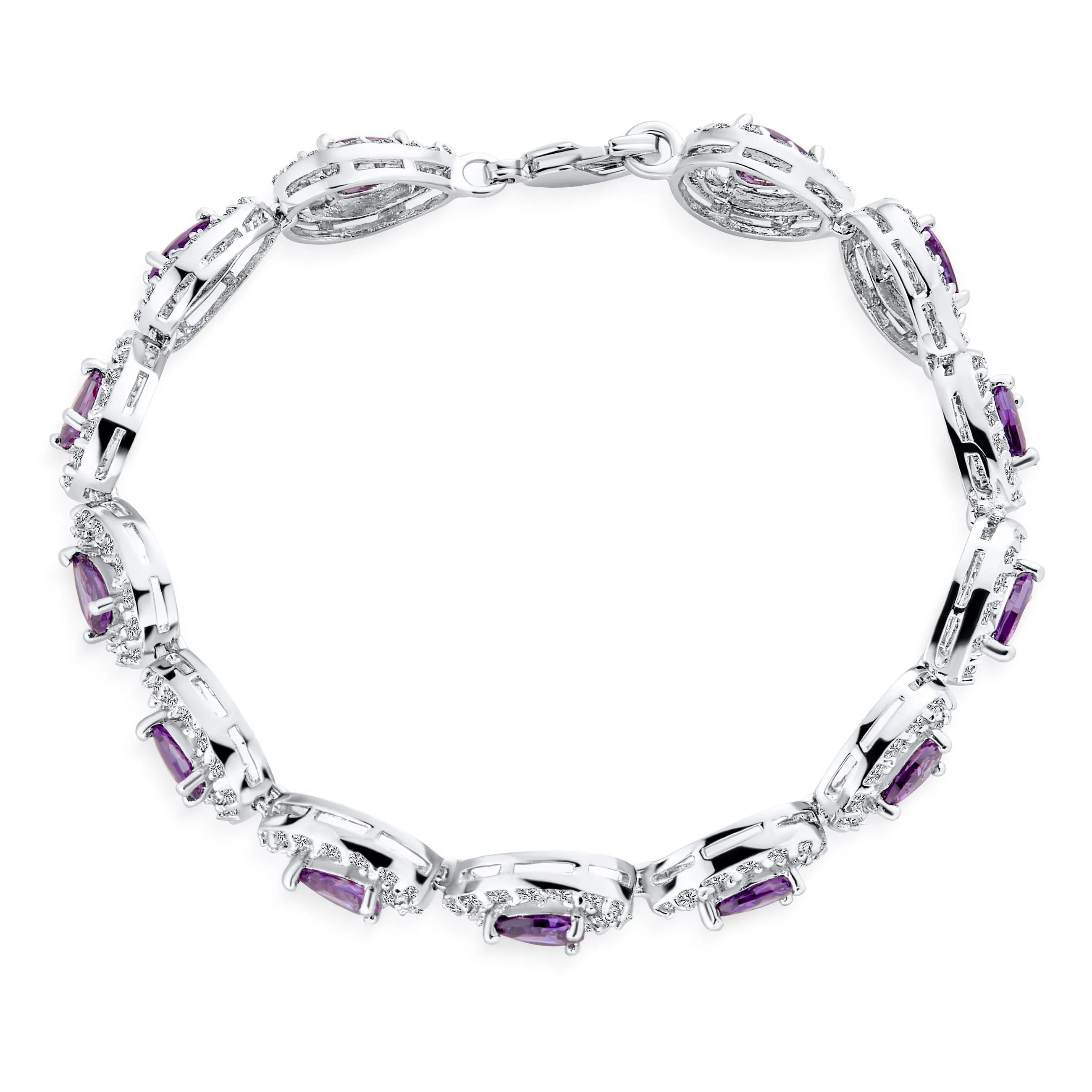 Bridal Estate Vintage Style Tennis Bracelet with Purple Amethyst CZ Silver 7 Inch