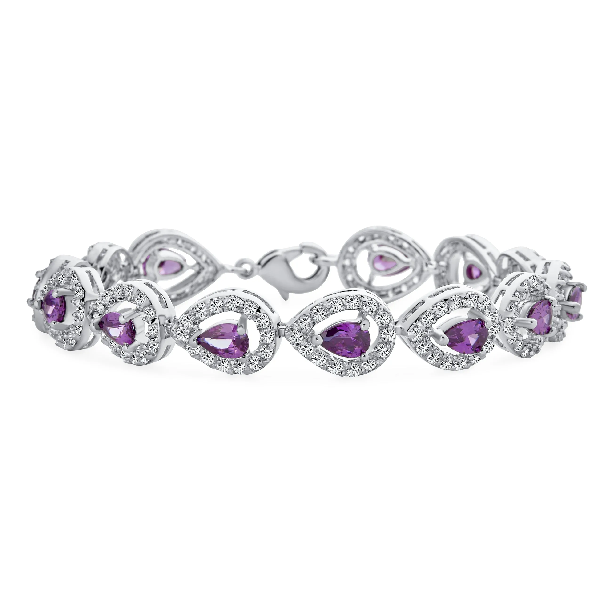 Bridal Estate Vintage Style Tennis Bracelet with Purple Amethyst CZ Silver 7 Inch