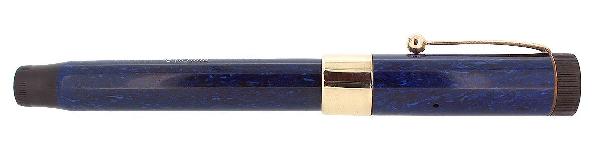 C1927 PARKER SR DUOFOLD BLUE ON BLUE LAPIS FOUNTAIN PEN WIDE CAP BAND RESTORED