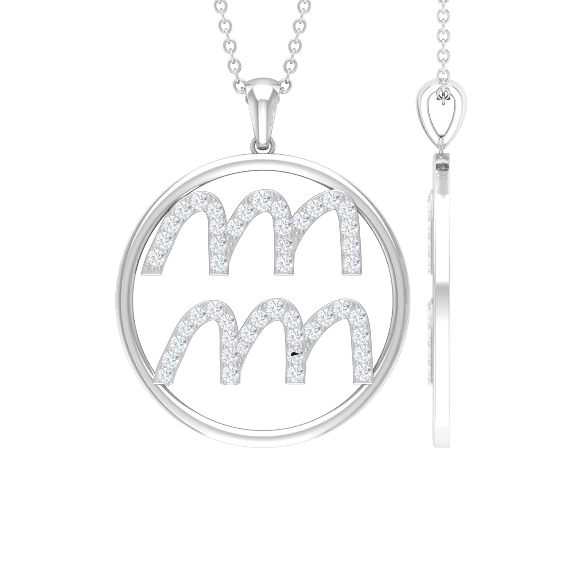 Certified Moissanite Aquarius Zodiac Sign Pendant Necklace