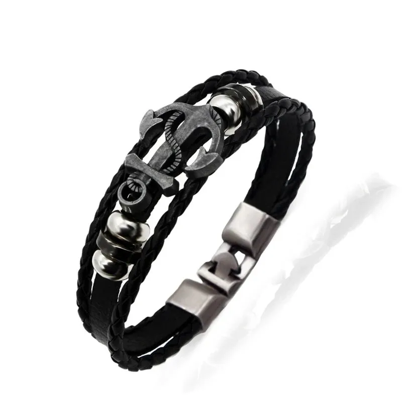 Classic US Route 66 Leather Bracelet Vintage Fashion Logo US Route 66 Multi Layer Woven Bracelet Handmade Jewelry Gift