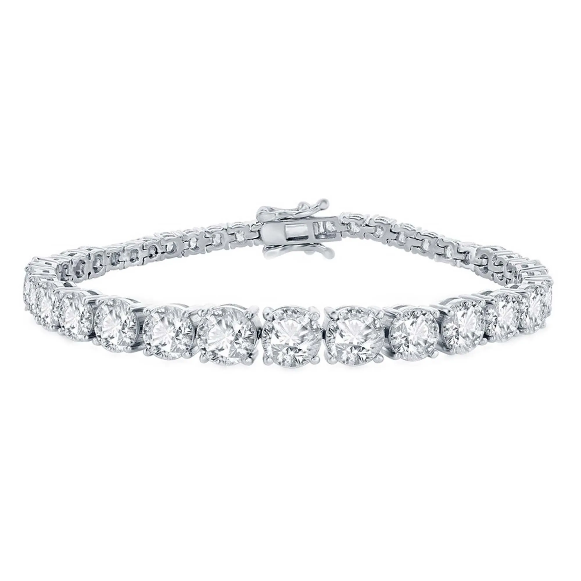 Classic Women's Bracelet - Sterling Silver Graduating Round White CZ Tennis | T-8005