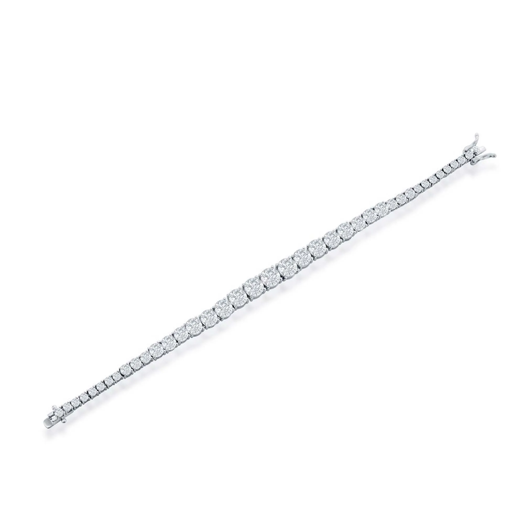 Classic Women's Bracelet - Sterling Silver Graduating Round White CZ Tennis | T-8005