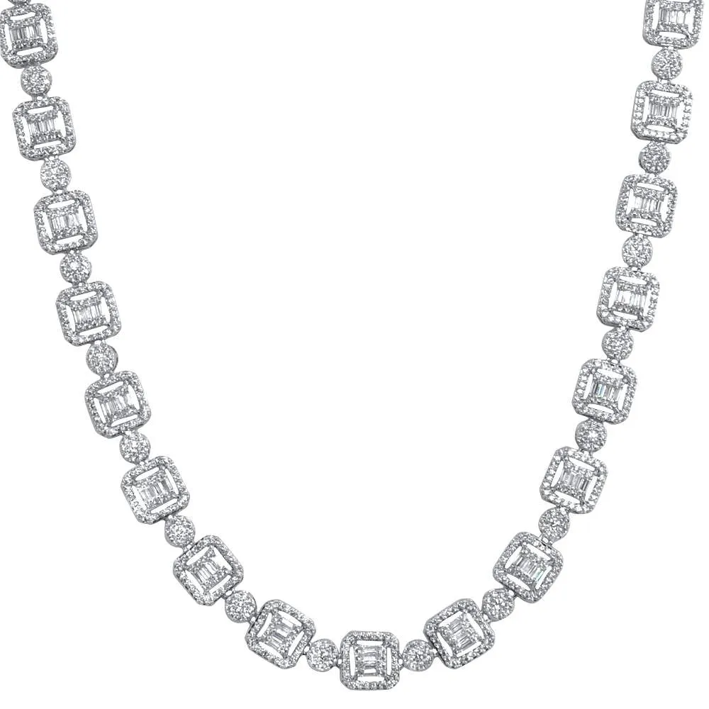 Cluster Baguette Moissanite Iced Out Chain .925 Sterling Silver