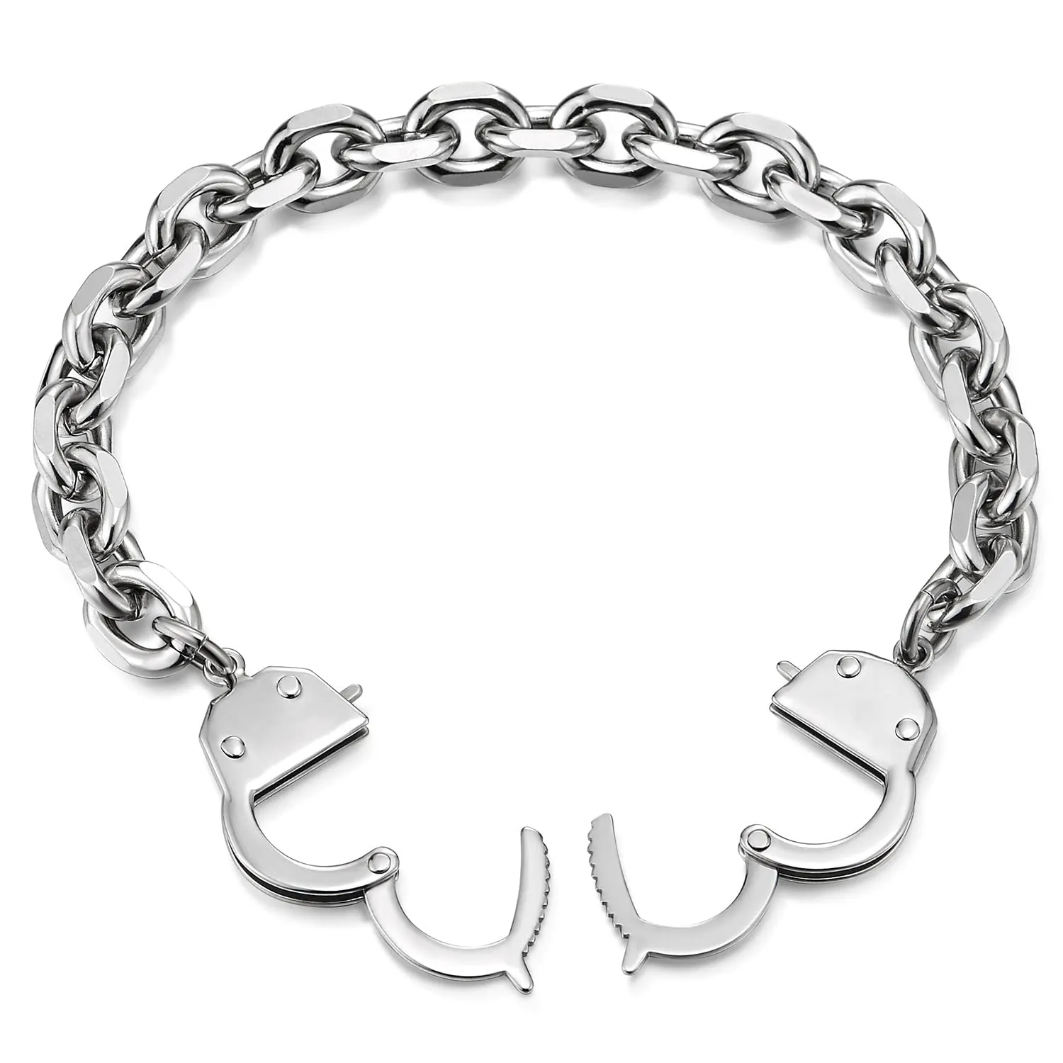 COOLSTEELANDBEYOND Stainless Steel Mens Womens Handcuff Link Chain Bangle Bracelet, Silver Color Polished