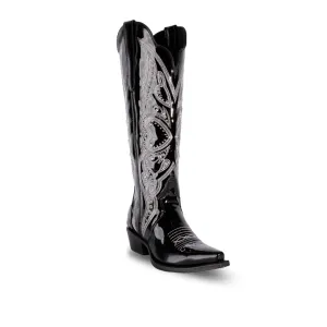 Country Western Womens Boot Charol Black Retro Toe e827