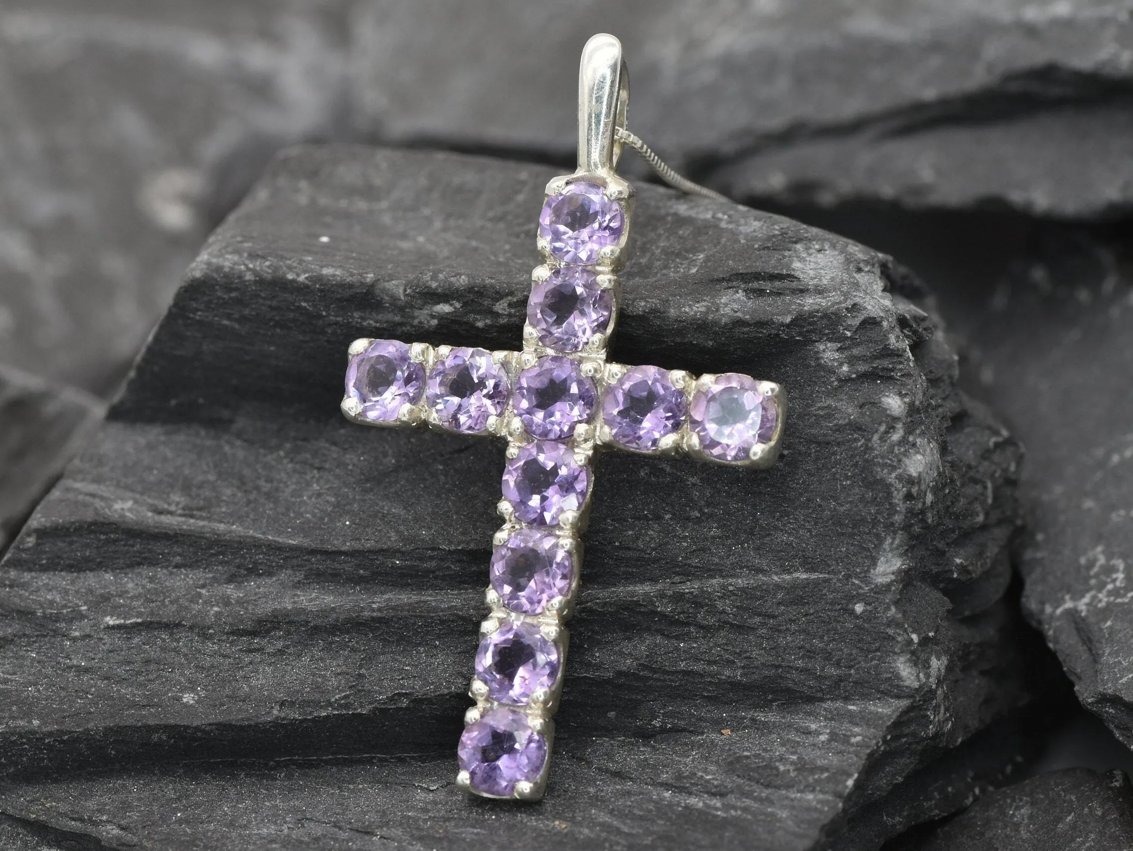 Cross Amethyst Necklace - Natural Amethyst Necklace - Purple Cross Pendant