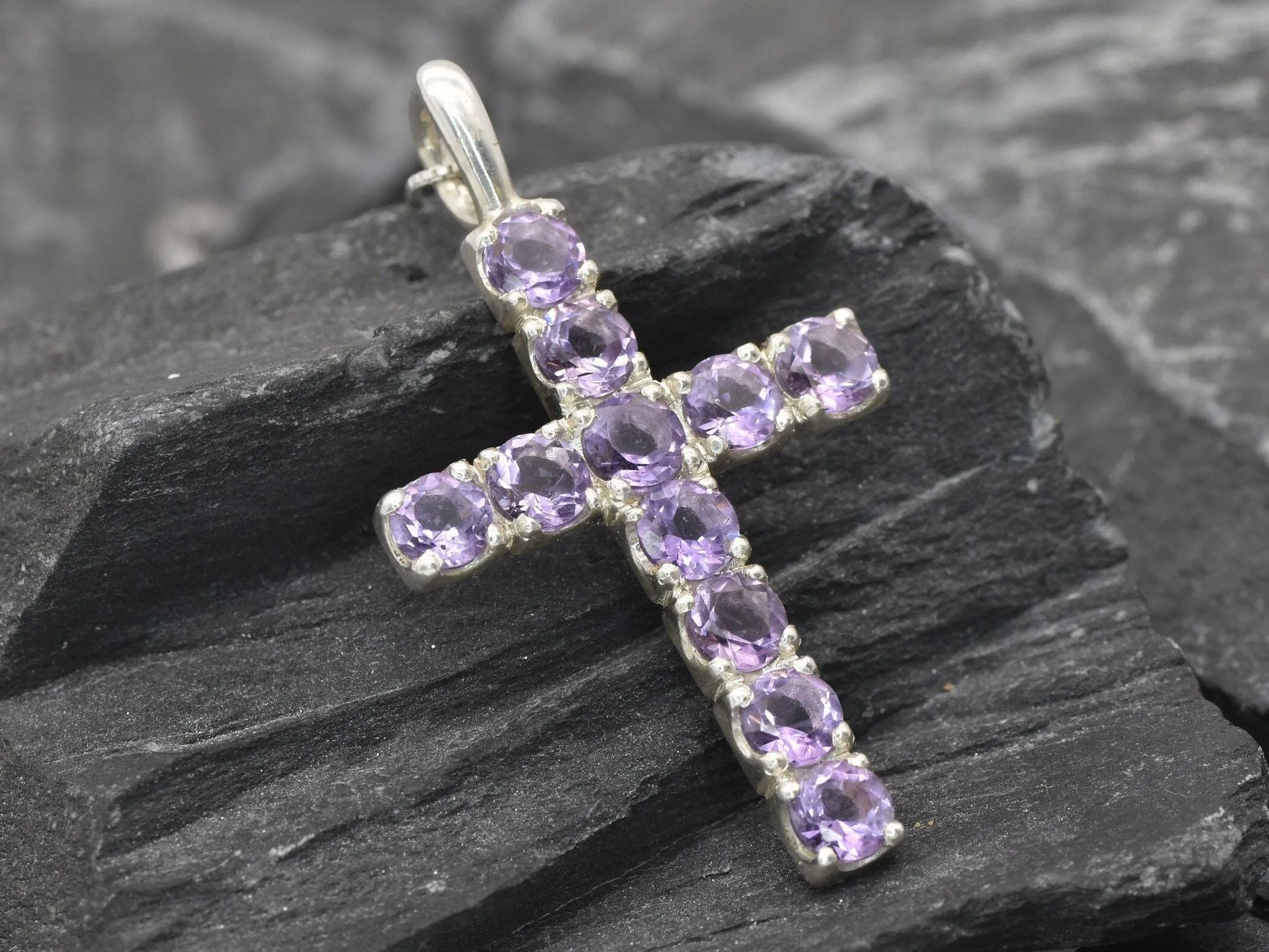 Cross Amethyst Necklace - Natural Amethyst Necklace - Purple Cross Pendant