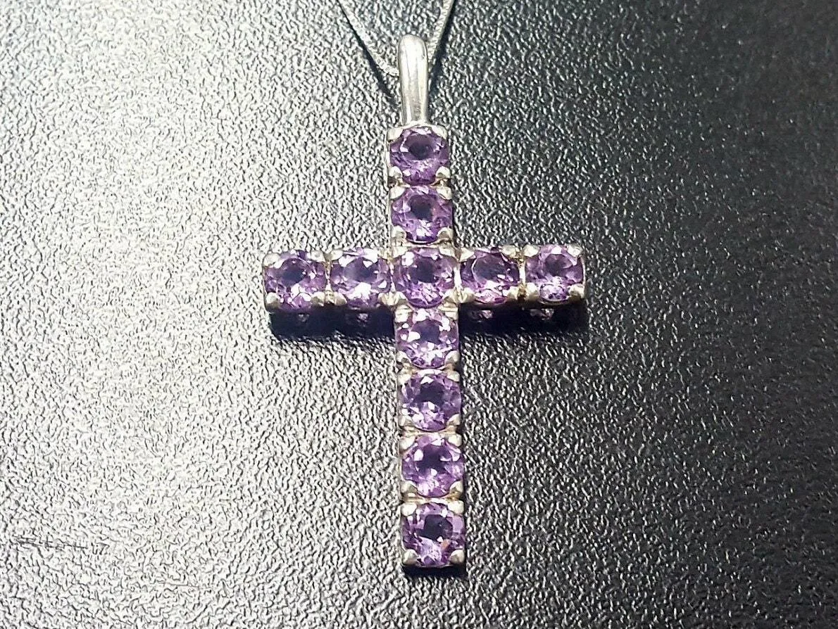 Cross Amethyst Necklace - Natural Amethyst Necklace - Purple Cross Pendant