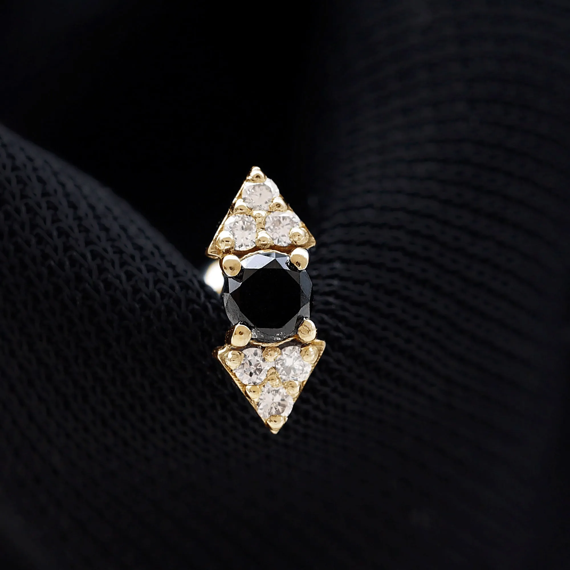 Dainty Black Onyx and Diamond Arrow Tragus Earring