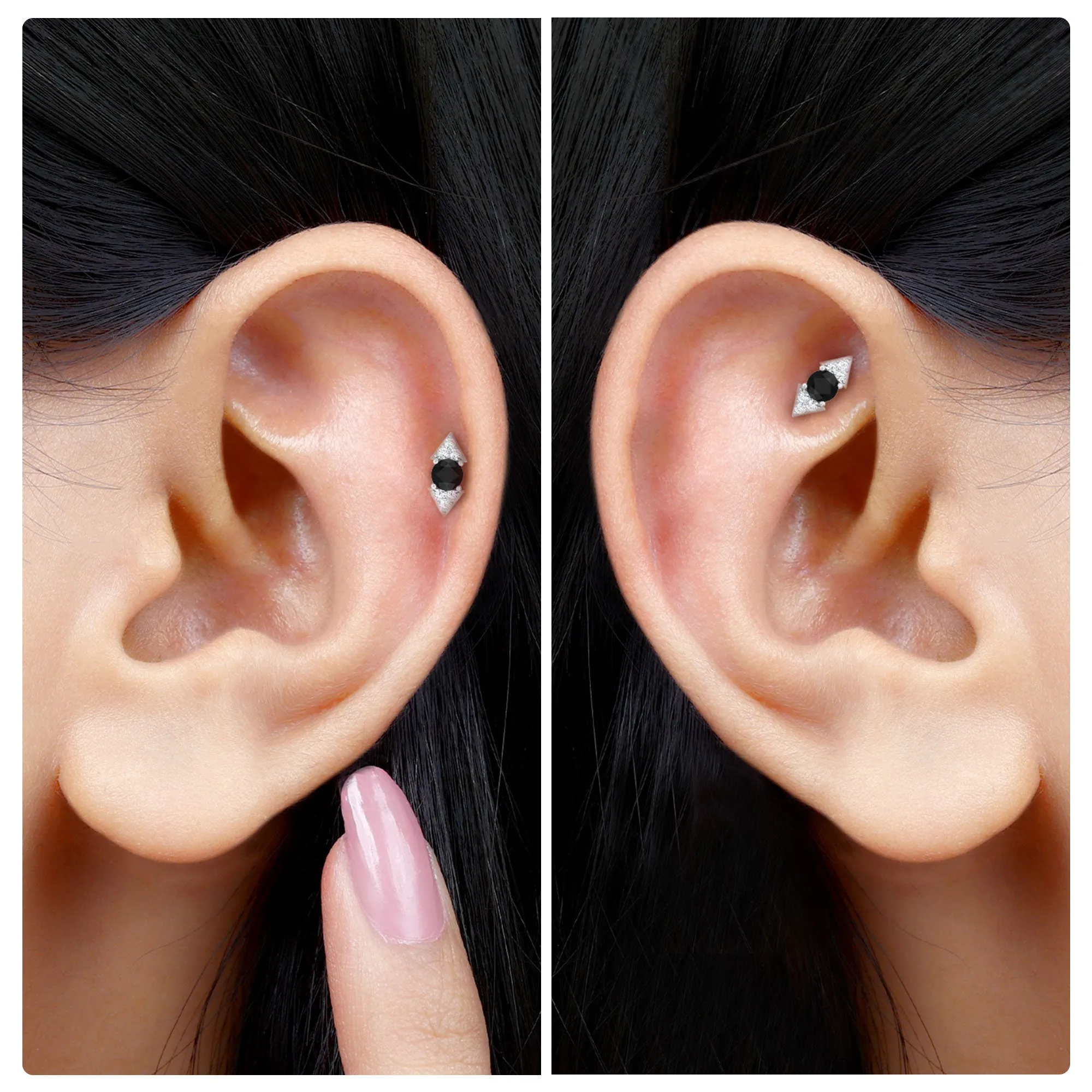 Dainty Black Onyx and Diamond Arrow Tragus Earring