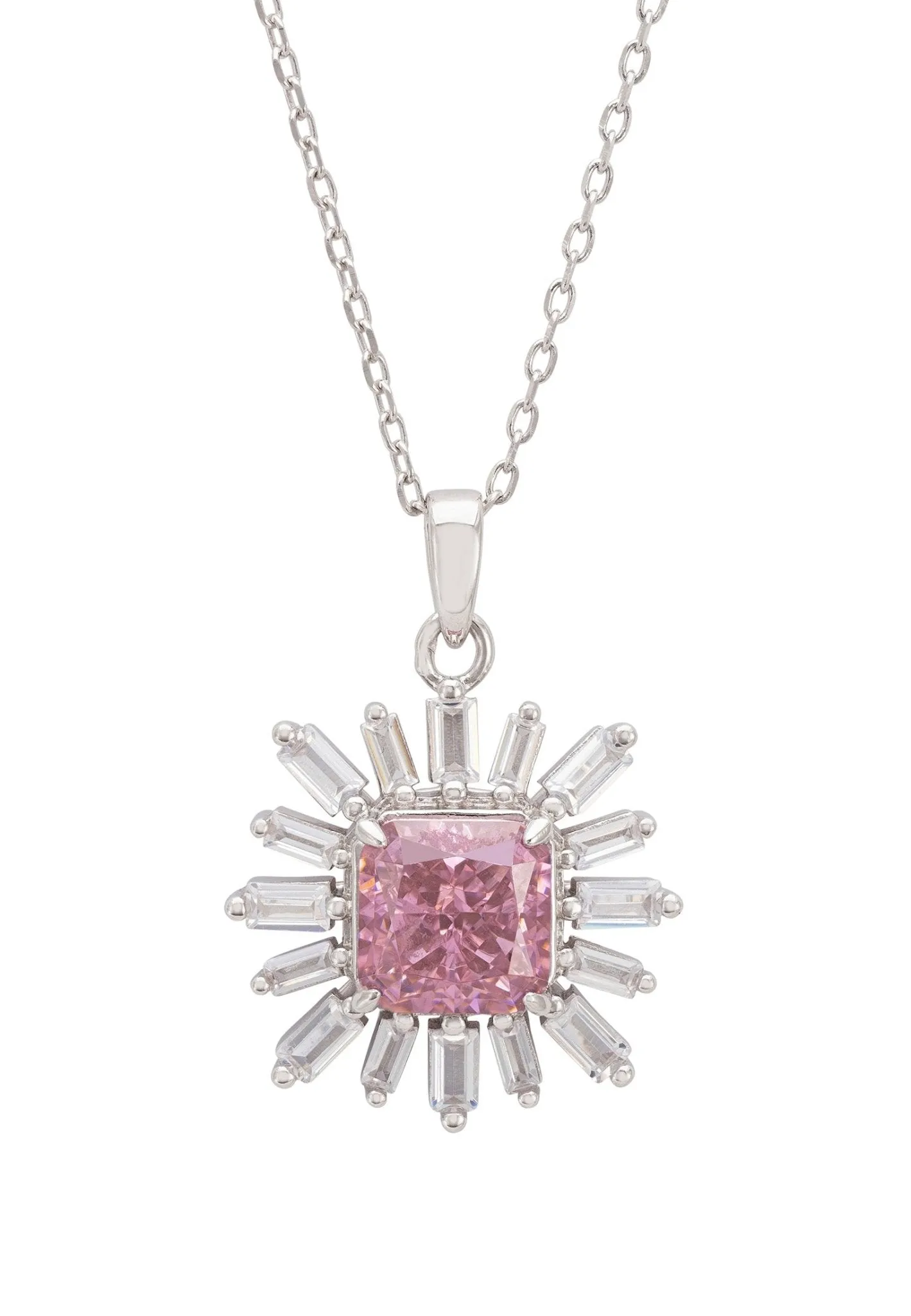 Daisy Flower Pendant Necklace Silver Pink Morganite