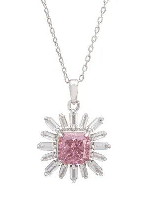 Daisy Flower Pendant Necklace Silver Pink Morganite