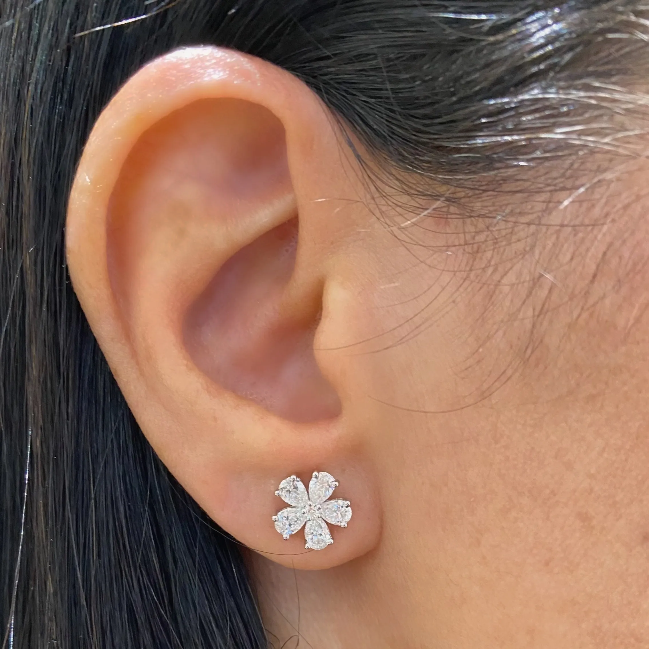 Diamond Five-Petal Flower Stud Earrings