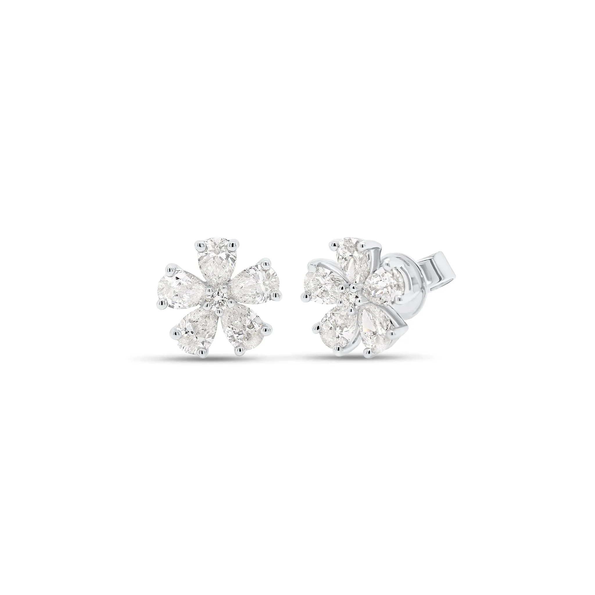 Diamond Five-Petal Flower Stud Earrings