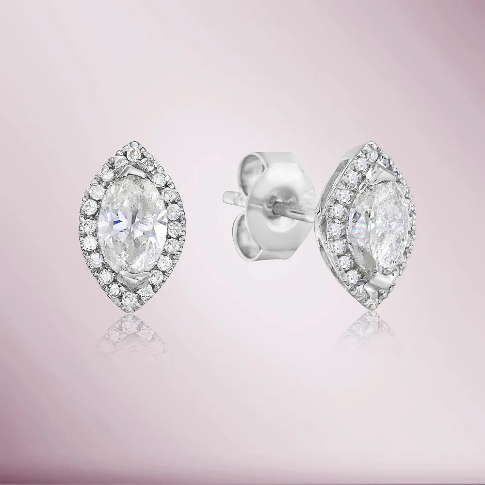 Diamond Halo & Marquise Shape Studs Earrings (1.00 ct.) in 14K Gold