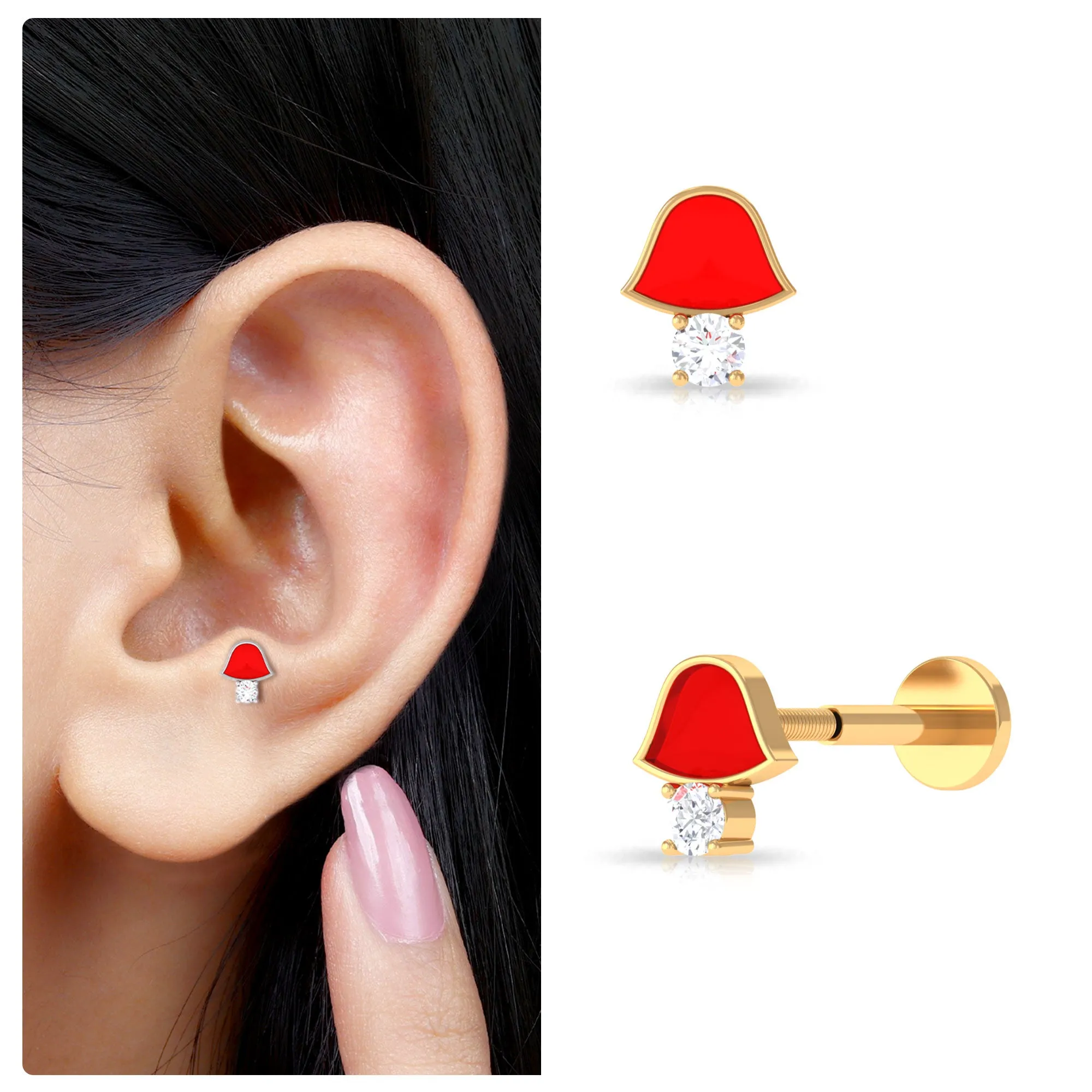 Diamond Xmas Jingle Bell Helix Earring with Red Enamel