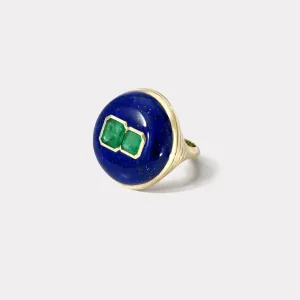 Double Emeralds in Lapis Lollipop Ring