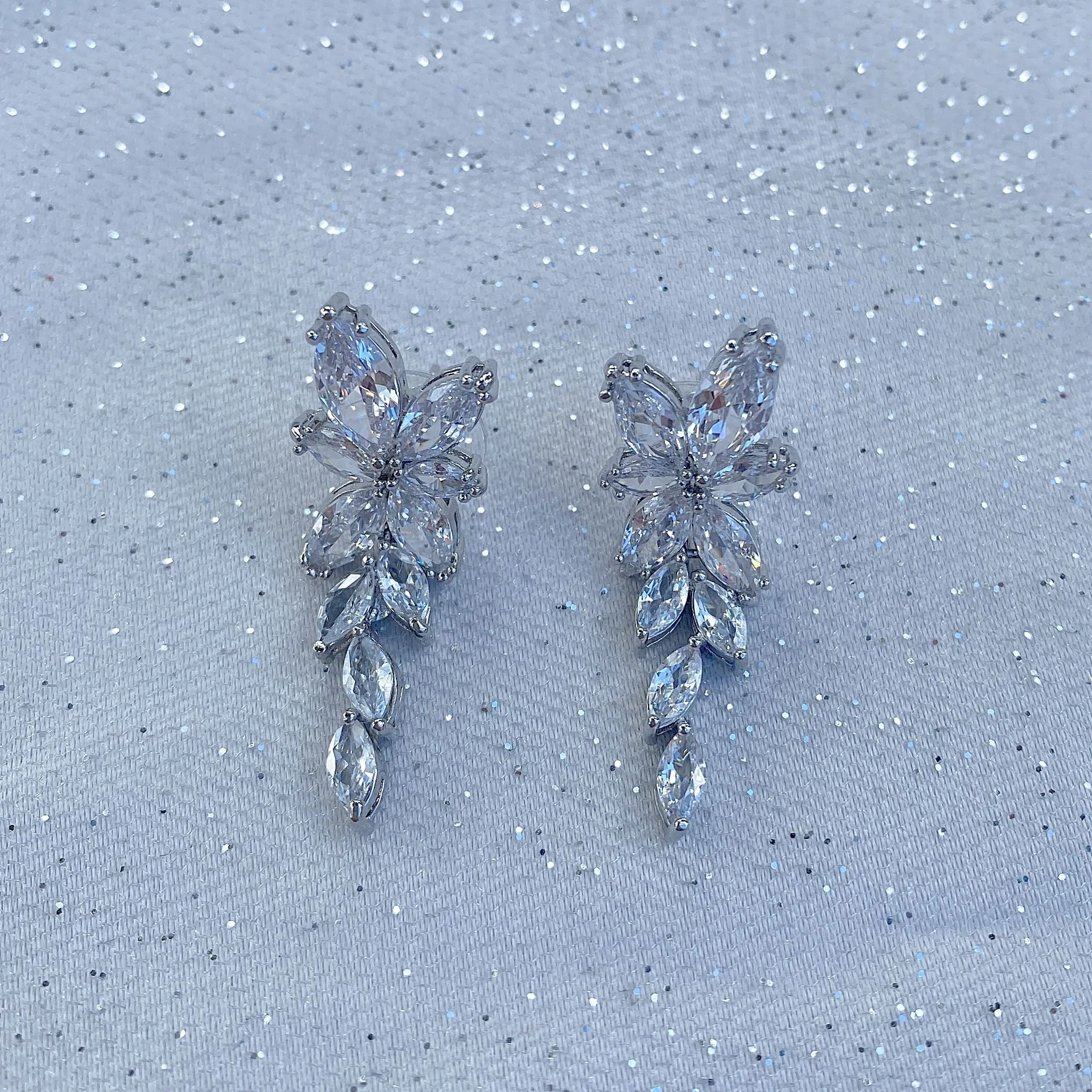 Drop Earrings Vintage Inspired Floral in Crystal