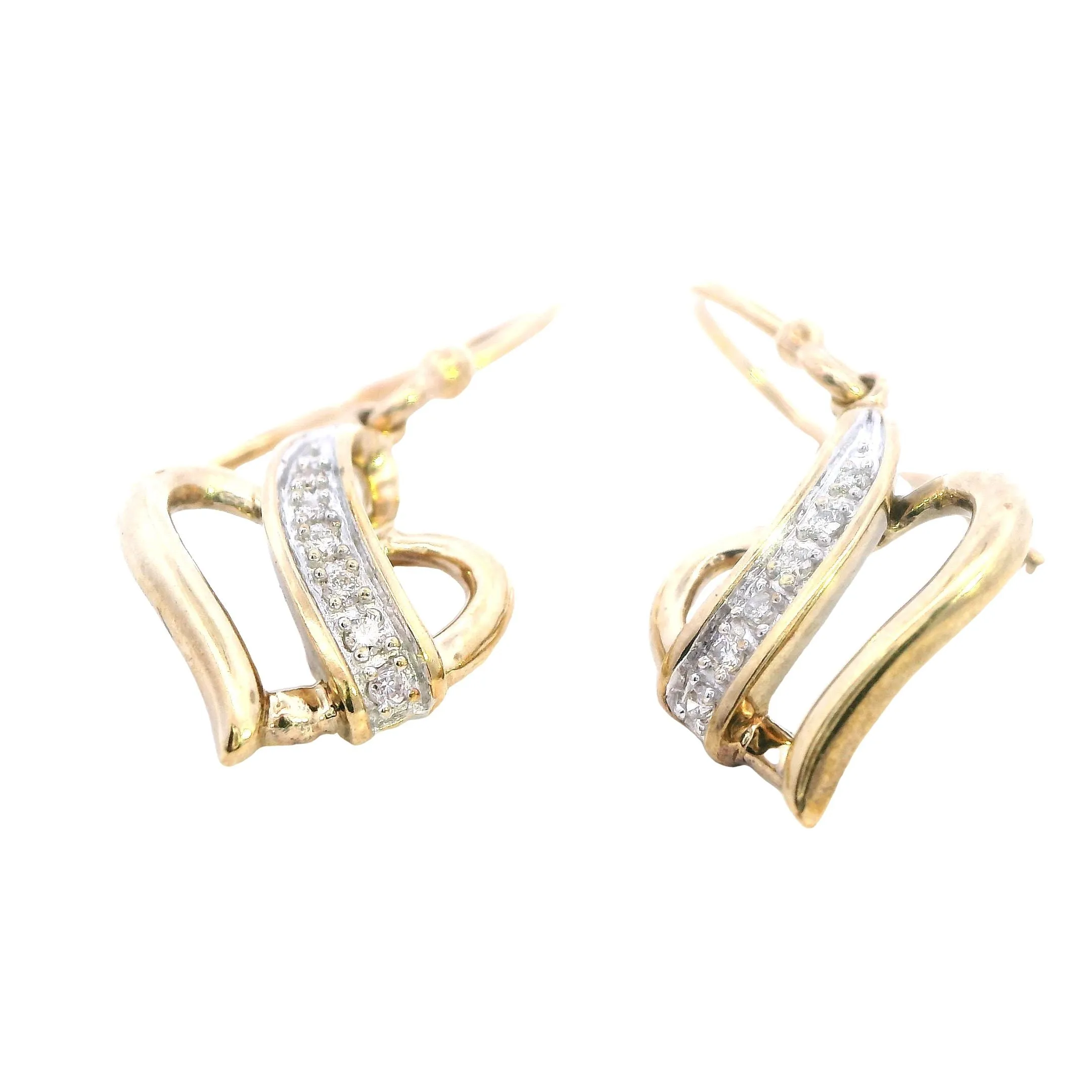 Elegant 9ct Yellow Gold Diamond Heart Drop Earrings