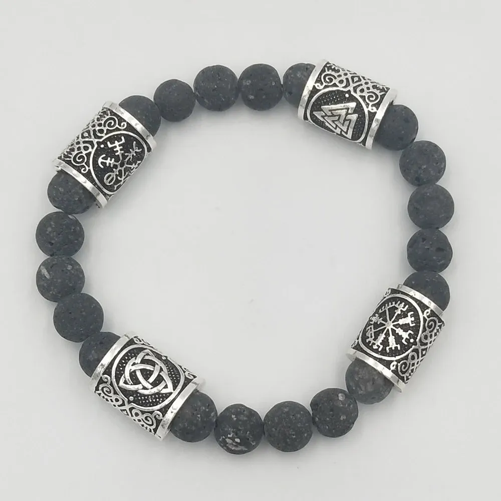 Fashion Charm Beads Bracelet Vintage Volcano Lava Stone Beads Runes Beads Men Bracelet Viking Rune Bracelet Jewelry Women Gift