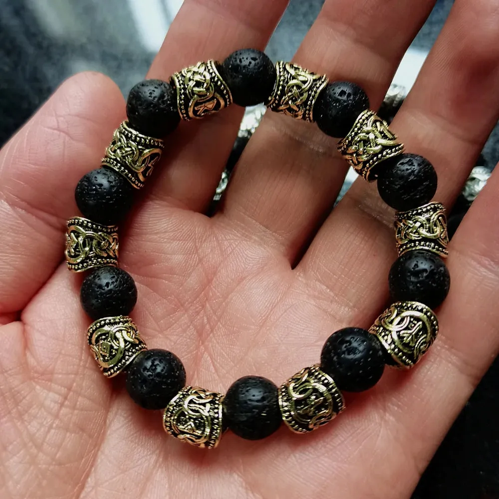 Fashion Charm Beads Bracelet Vintage Volcano Lava Stone Beads Runes Beads Men Bracelet Viking Rune Bracelet Jewelry Women Gift