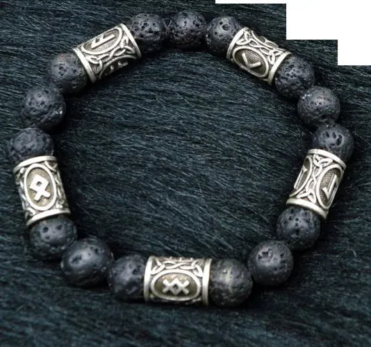 Fashion Charm Beads Bracelet Vintage Volcano Lava Stone Beads Runes Beads Men Bracelet Viking Rune Bracelet Jewelry Women Gift