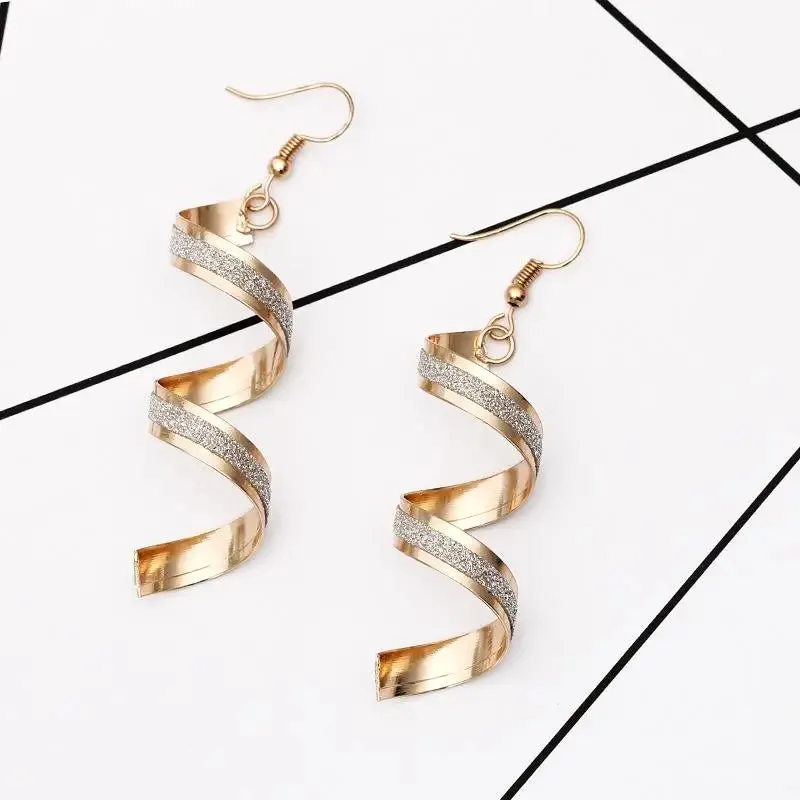 Foreign Trade New Personality Wild Spiral Curved Geometric Earrings Frosted Earrings Design Sense Wave Curve Earrings Jewelry