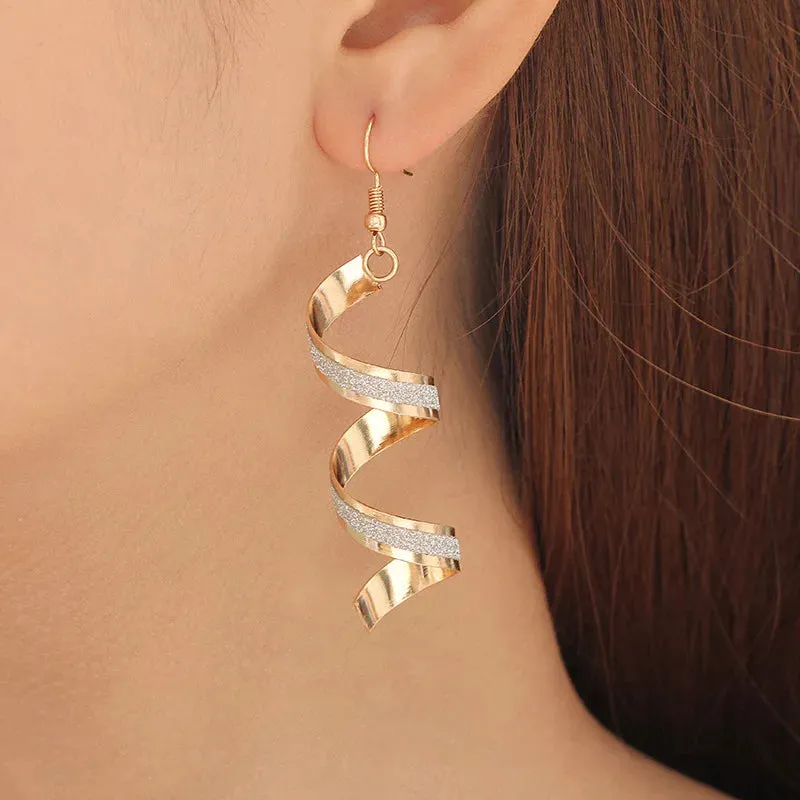 Foreign Trade New Personality Wild Spiral Curved Geometric Earrings Frosted Earrings Design Sense Wave Curve Earrings Jewelry