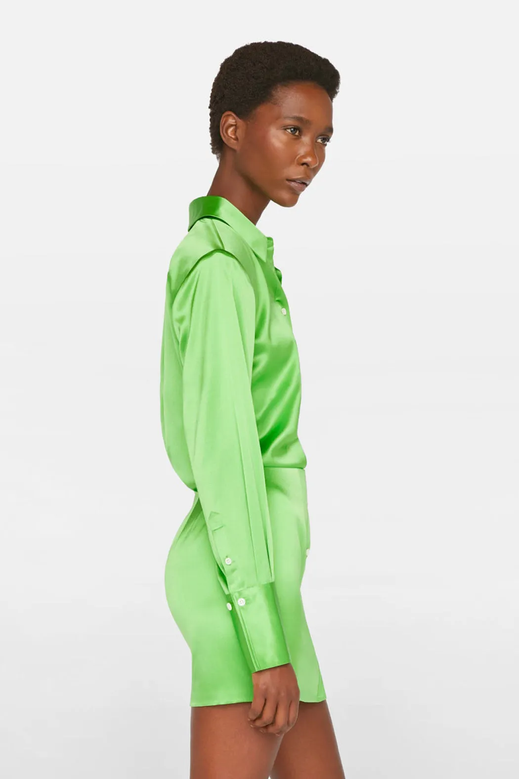 Frame - Strong Shoulder Mini Dress in Bright Peridot