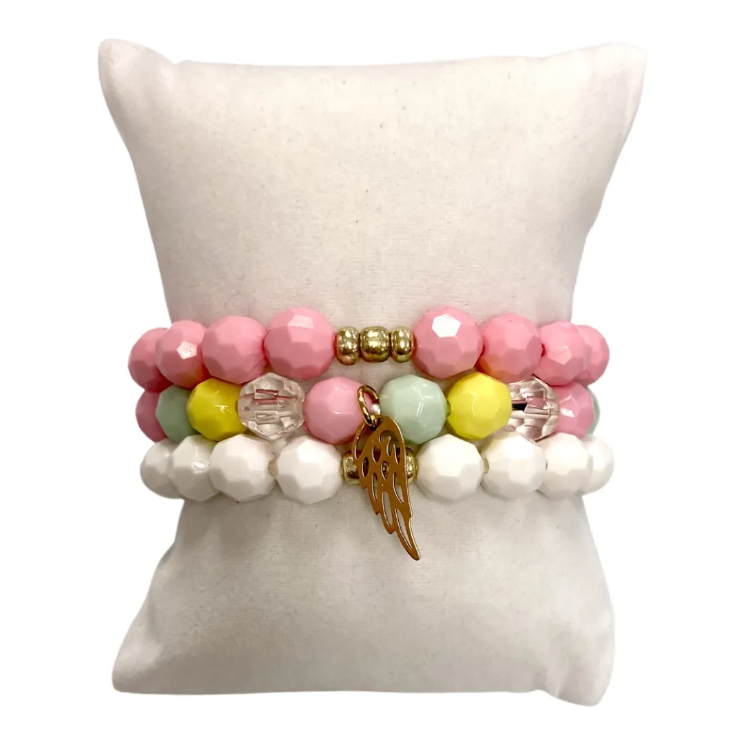 Girls Bracelet Stack - Gold Angel Wing