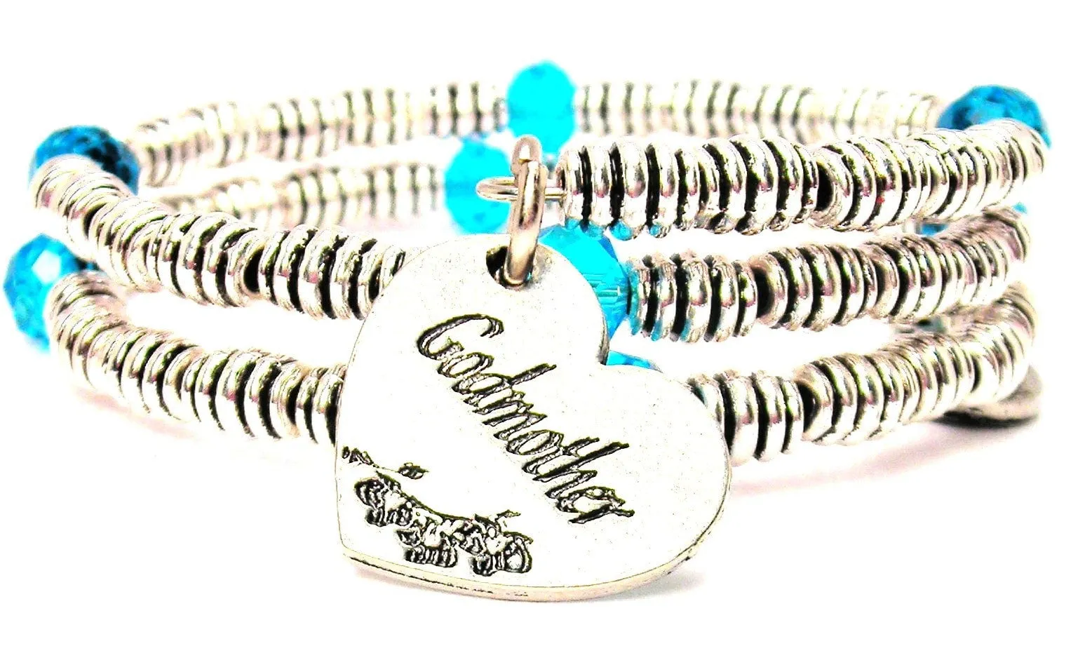 Godmother Heart Curly Coil Wrap Style Bangle Bracelet