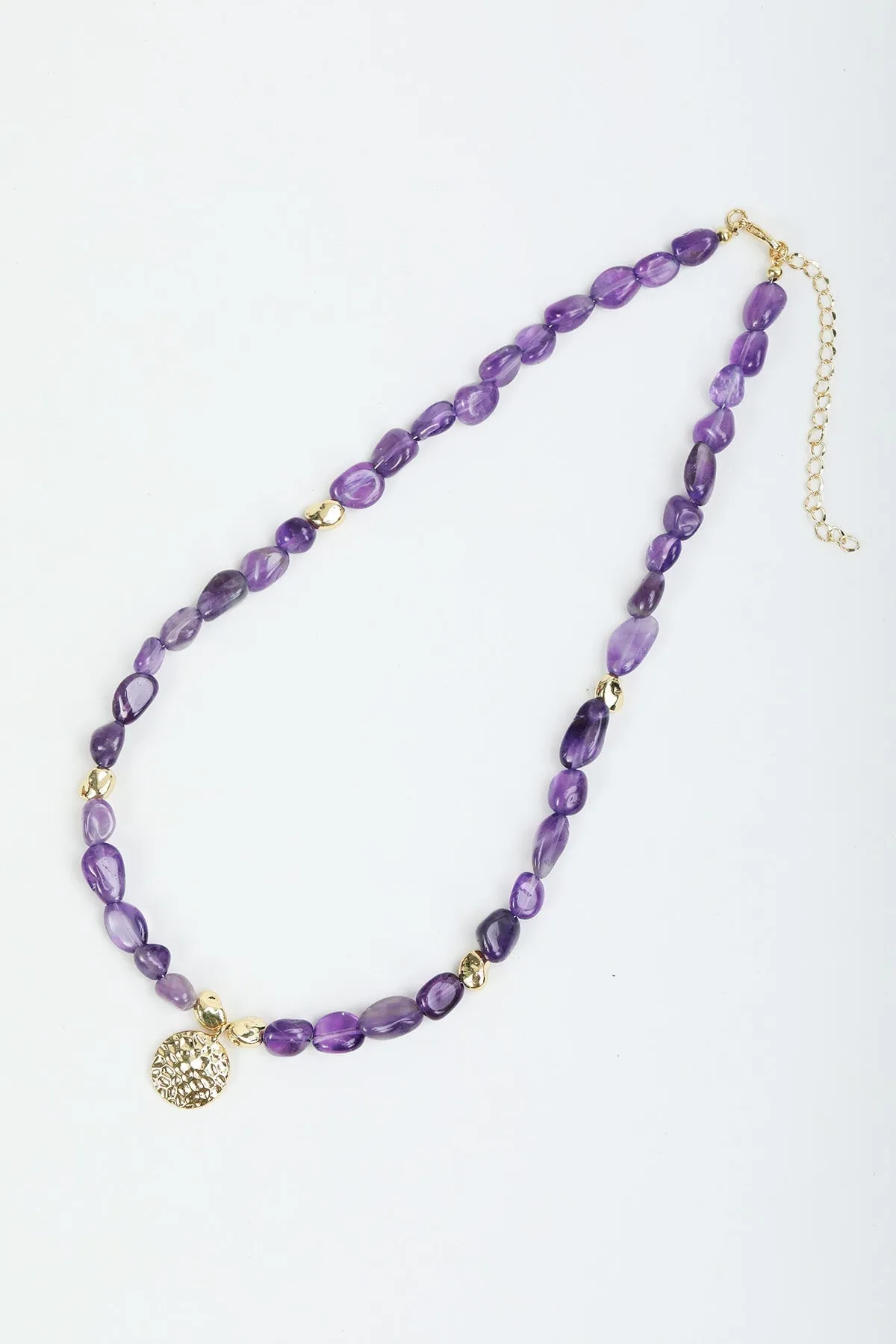 Gold & Purple Stone Necklace