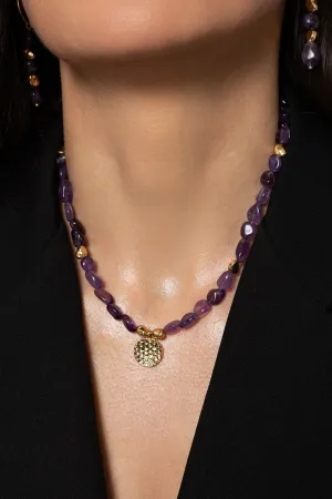 Gold & Purple Stone Necklace