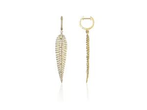 Gold and Diamond Feather Earrings