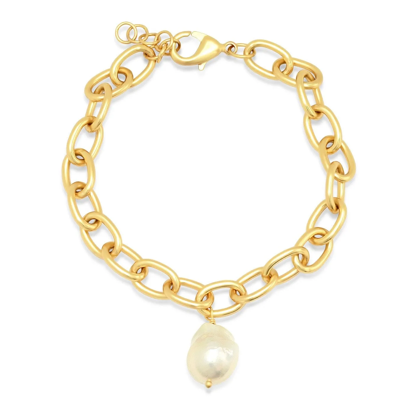 Gold Chain Bracelet with Freshwater Pearl Charm