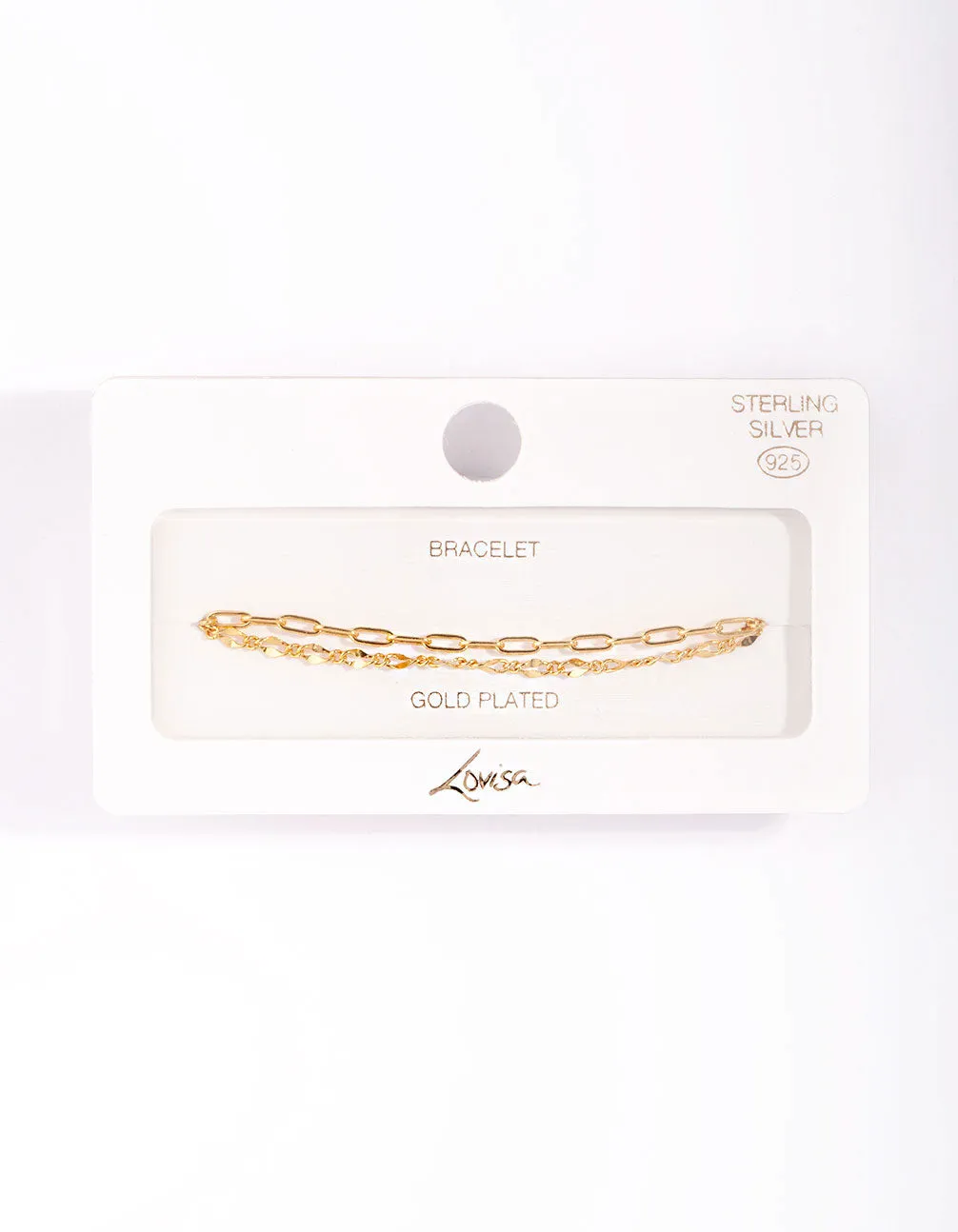 Gold Plated Sterling Silver Mixed Chain Double Row Bracelet