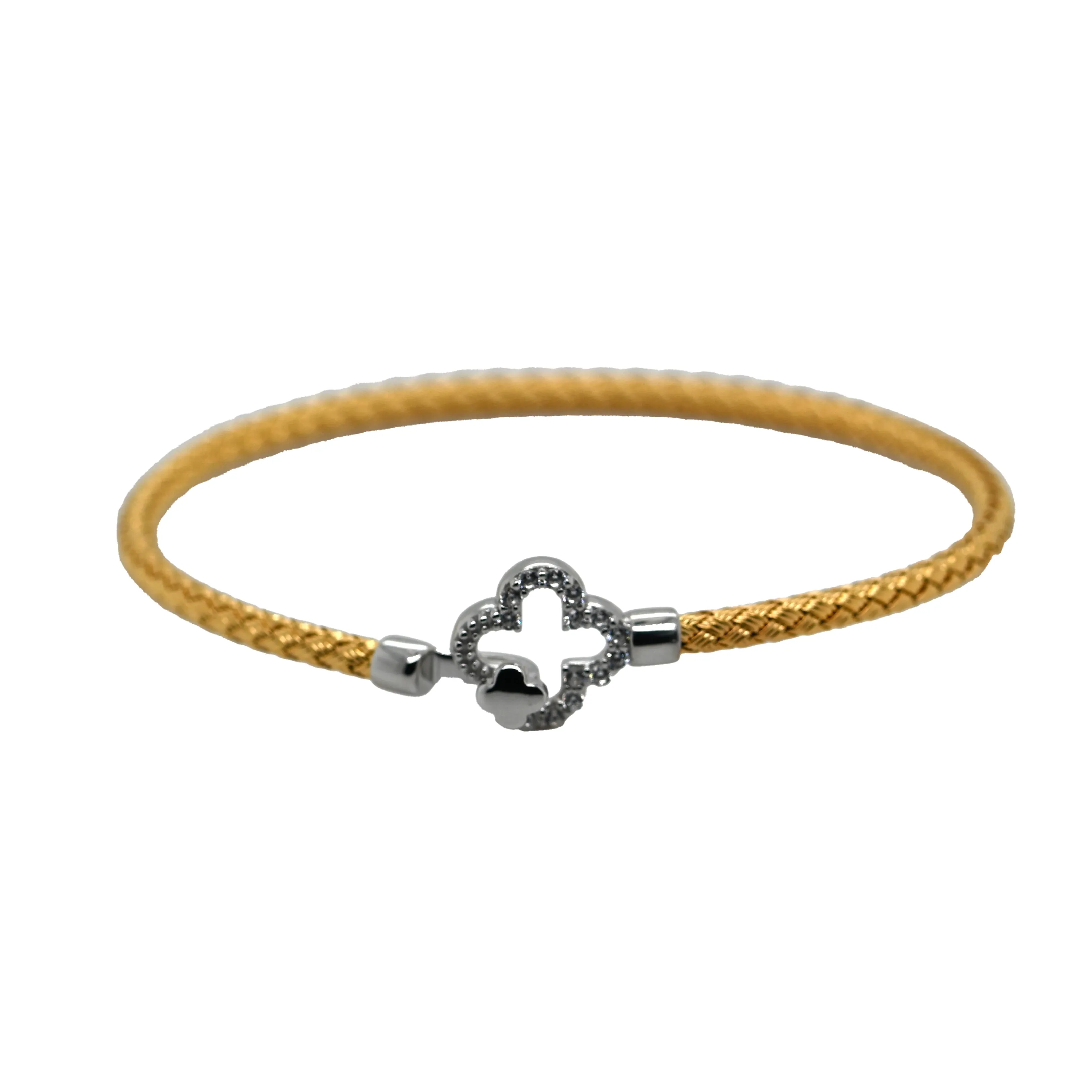 Gold Vermeil & Sterling Silver Pave Clover Latch Bracelet