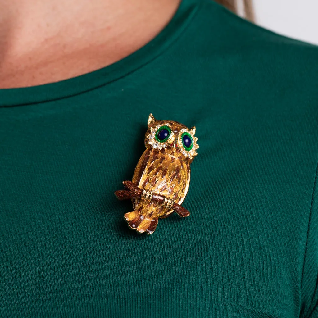 Gold with Yellow and Brown Owl Pin