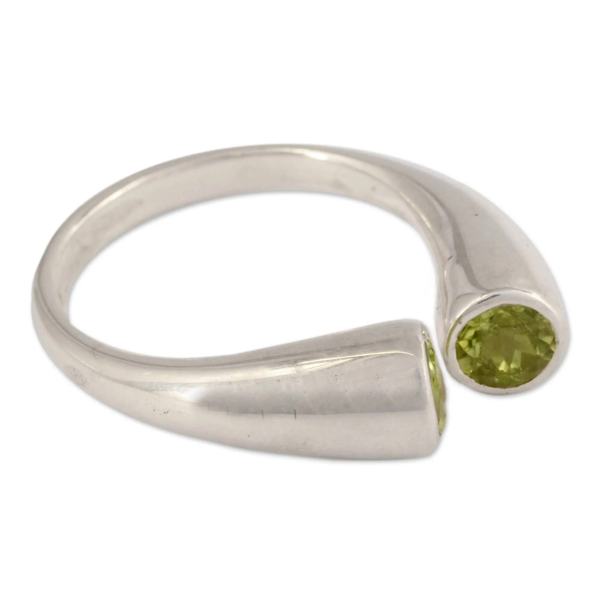 Handcrafted Jewelry Silver and Peridot Wrap Ring from India - Face to Face | NOVICA