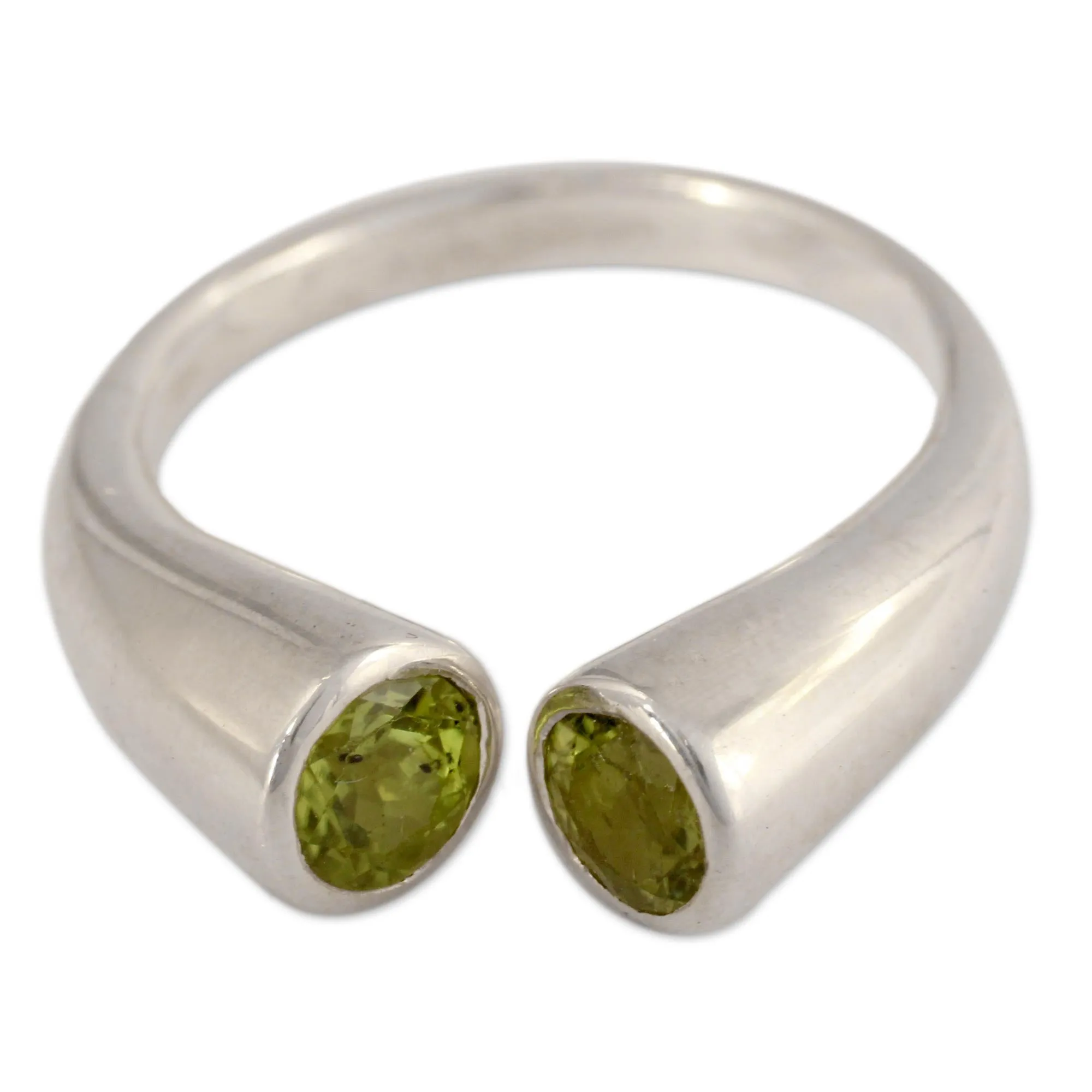 Handcrafted Jewelry Silver and Peridot Wrap Ring from India - Face to Face | NOVICA