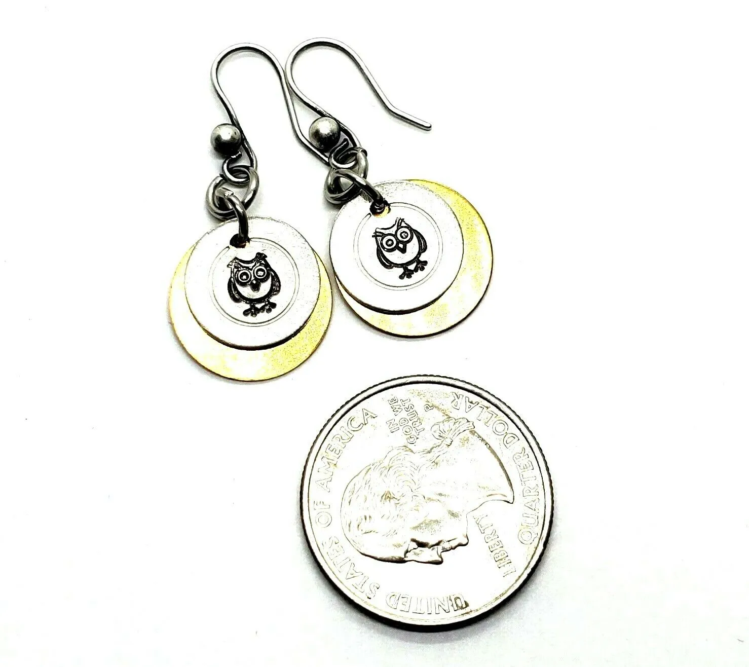 Handmade Hand Stamped Owl Earrings