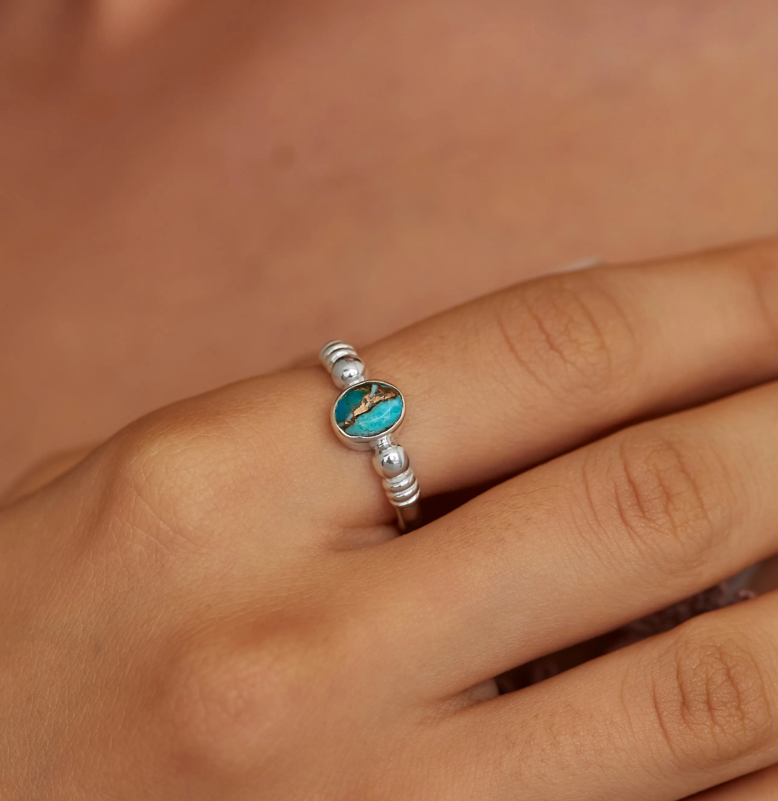 Harper Copper Turquoise Silver Ring