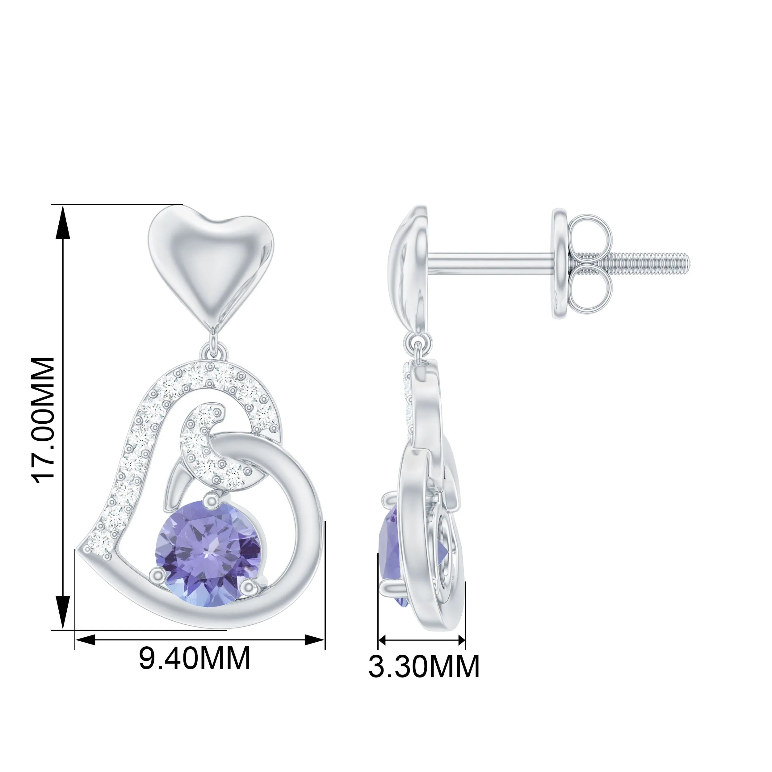 Heart Drop Earring with Tanzanite and Diamond