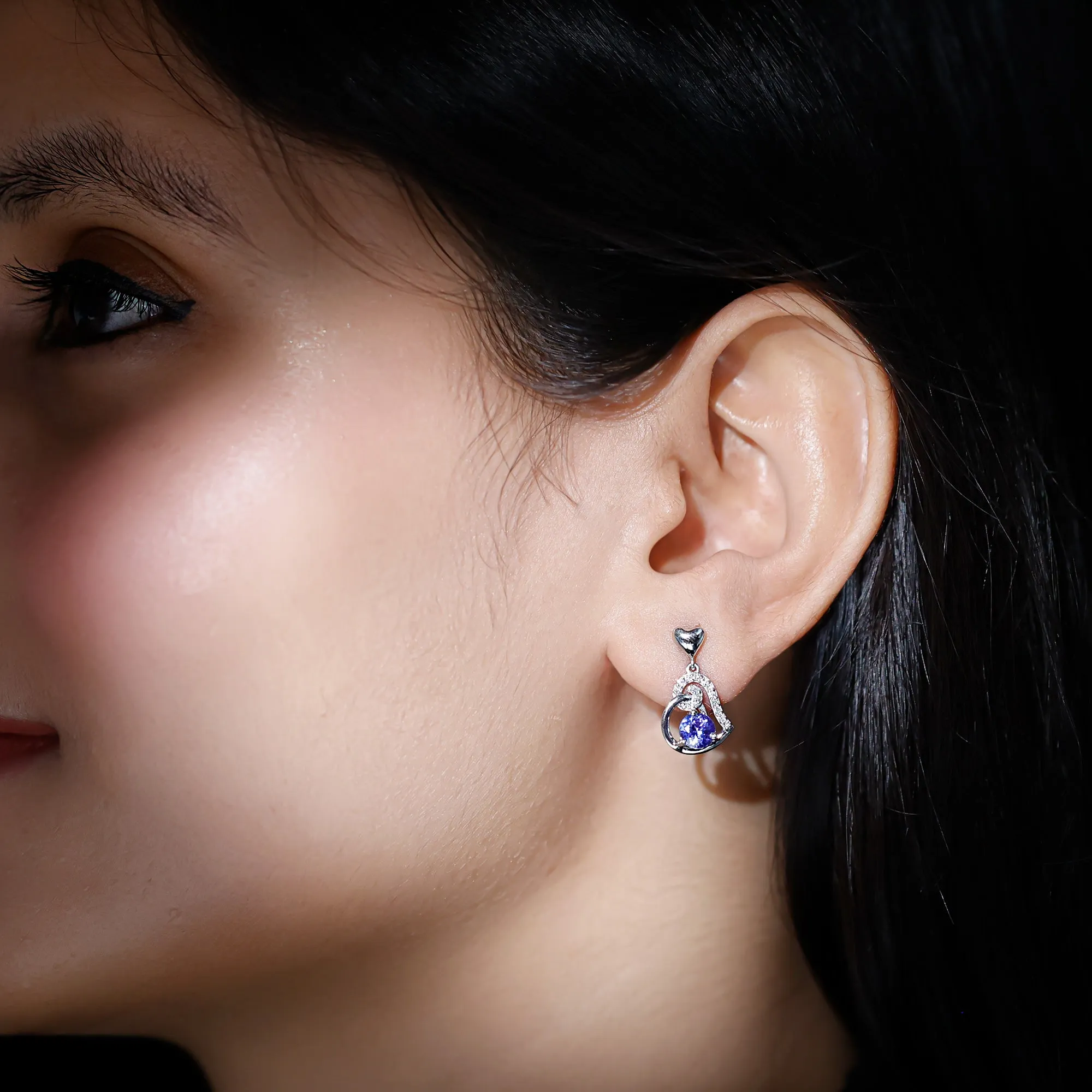 Heart Drop Earring with Tanzanite and Diamond