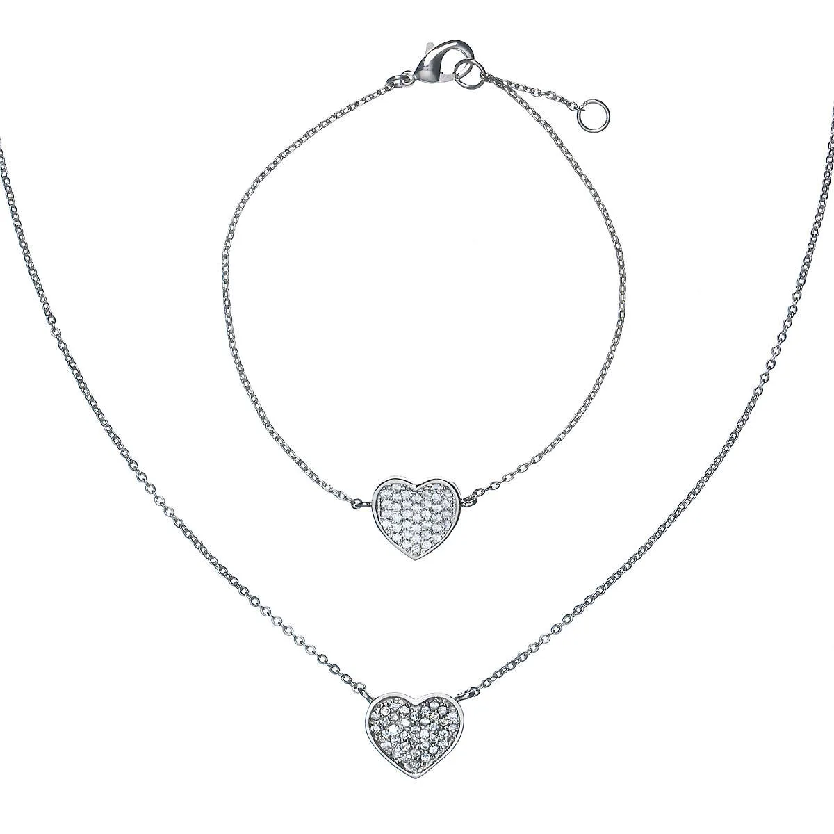 Heart Pave' Crystal Bracelet and Necklace Set