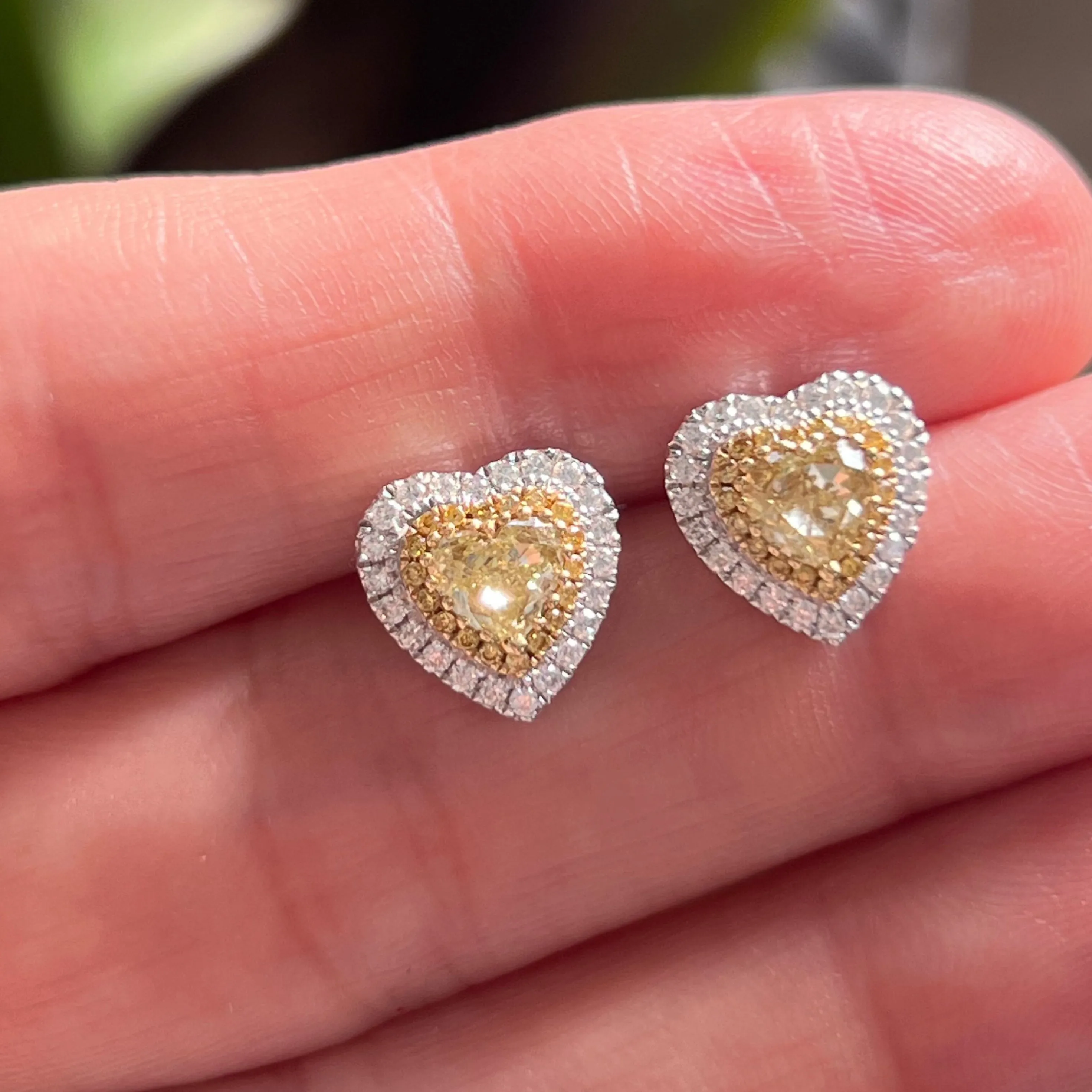 Heart Shape Fancy Yellow Diamond Studs