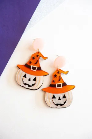 Hocus Pocus Pumpkin Earrings | Wizard Hat Jack o' Lantern Earrings | Halloween Witch Hat Earrings