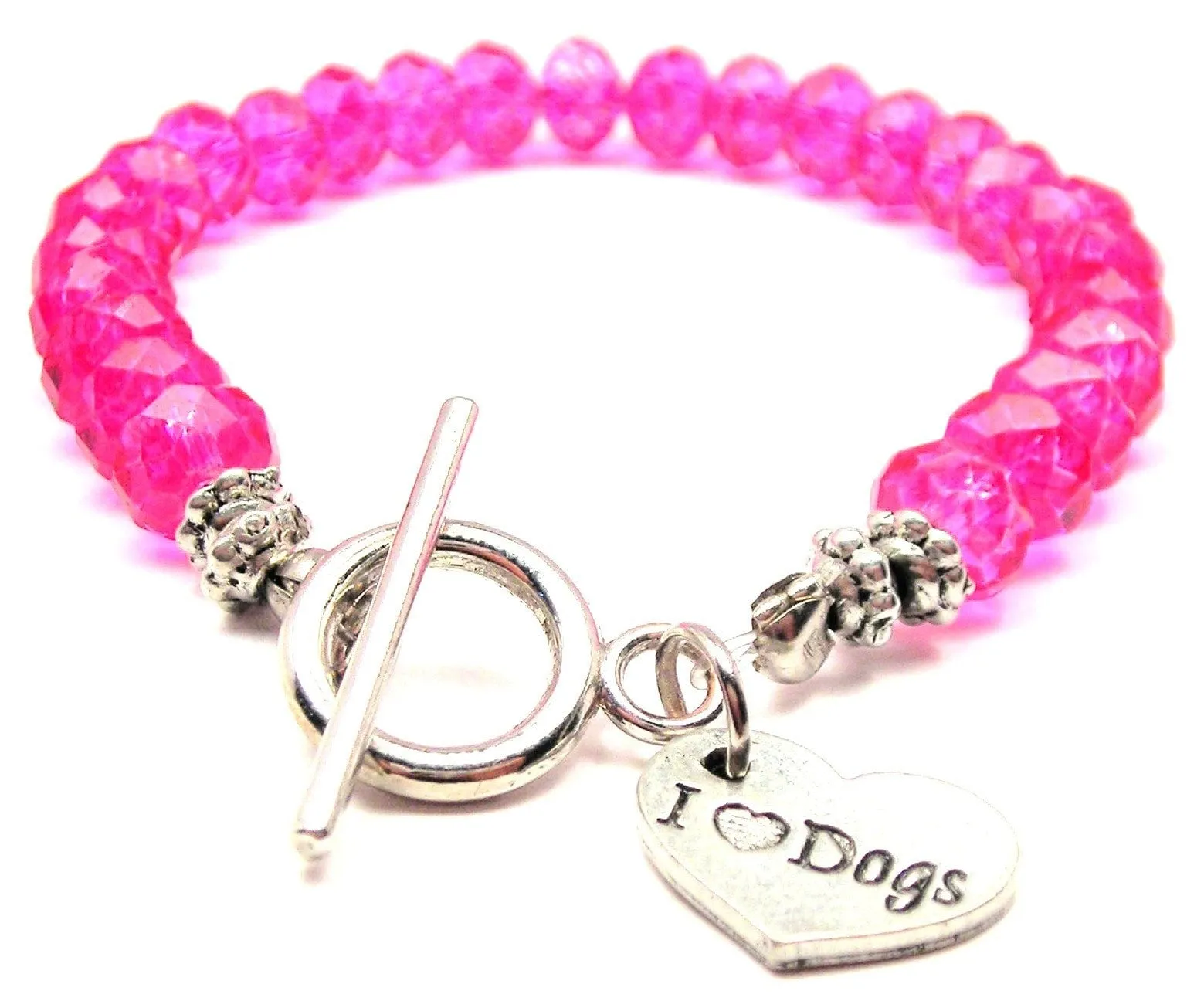 I Love Dogs Accent Heart Crystal Beaded Toggle Style Bracelet