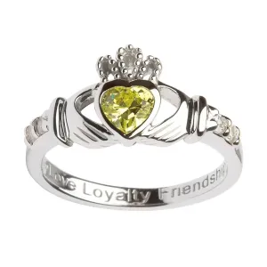 Irish Claddagh Ring - Sterling Silver with August Birthstone